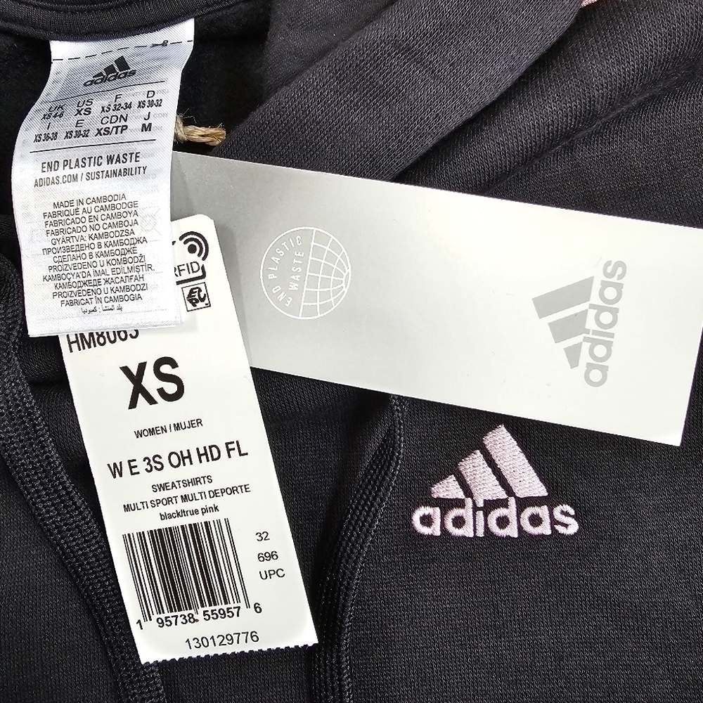 NWT Adidas Black and Pink 3-Stripes Hoodie - Picture 7 of 8